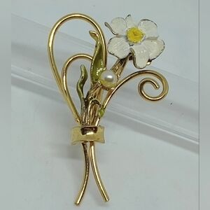 * vintage signed Dixelle 12K gold fill sterling trim flower pin brooch